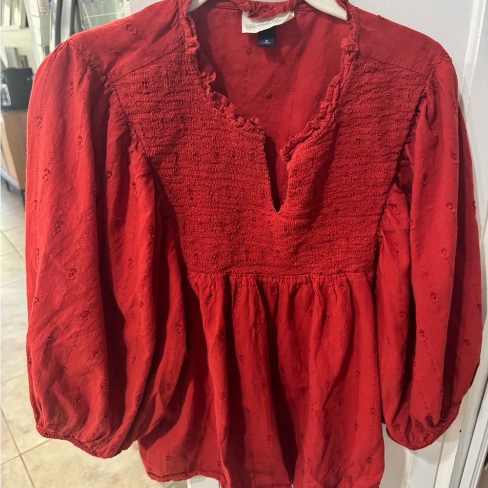 Universal Thread Red Blouse with Puff Sleeves